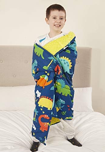 viceroy bedding Weighted Blanket for Children Kids Autism Anxiety - 100% Cotton with Sensory Soft Minky Dot Reverse Side - Heavy Weight Blanket for Sleep Therapy (Dinosaur Blue, 100cm x 155cm, 4.5kg)