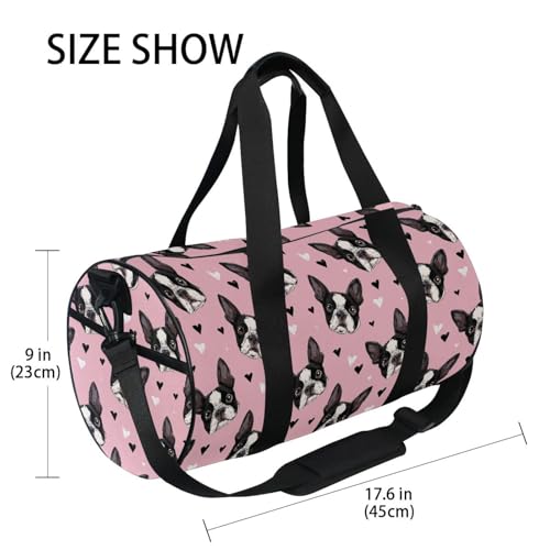 Pink Bulldog Sports Duffel Bag Large Capacity Barrel Gym Bag with Full Print Polyester Fabric, Multiple Pockets and Detachable Strap for Sports Gym and Weekend Getaways4