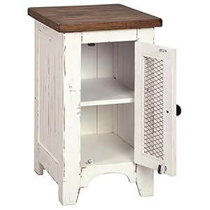 Signaturedesignbyashleywystfieldfarmhousechairsideendtablewithcabinetdoorforstoragewhitebrownwithdistressedfinish Urban Country Home Decor Signature design by ashley wystfield farmhouse chair side end table with cabinet door for storage white brown with distressed finish urban country home decor