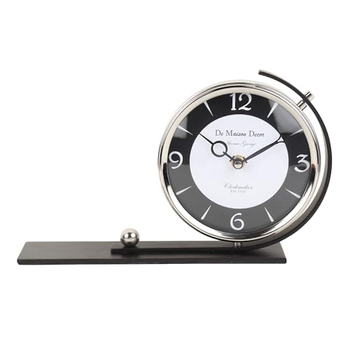 Image of Decor de Maison Handcrafted Aleksi 2 Body Stand Analog Table Clock for Home, Room, Office, Shelves | Classic Non-Ticking Tabletop Battery Operated Desk Clock in Black & Gold (30x6x18cm)