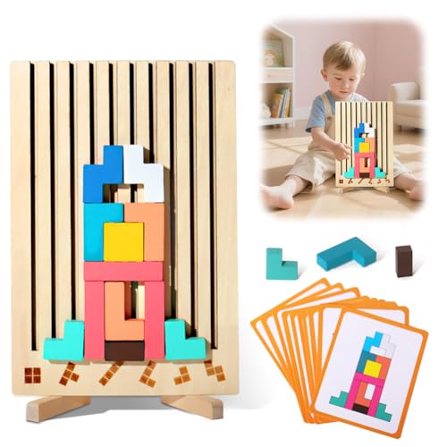 Tetris - Conjunto de madeira Montessori, brinquedo a partir dos 3 anos, quebra-cabeças de madeira para crianças, inteligência para crianças, brinquedo educativo, jogo de alho, presente para meninos e