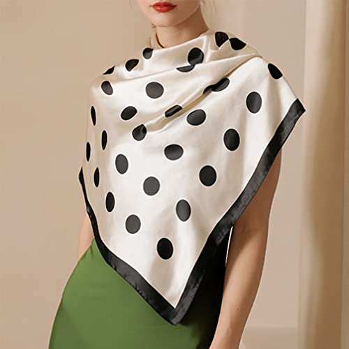 Cachecol quadrado feminino para pescoço: Cachecol de seda com estampa de bolinhas, lenço quadrado e