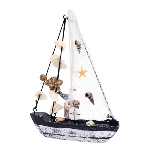 JSMTKJ Muschel Nautische Deko, Holz Segelboote Modell Modellschiff Segelyacht Nautische Segelboot Ornament Yacht Schiff Boot Höhe mit Mast ca.19.5 cm für Wohnzimmer Schlafzimmer