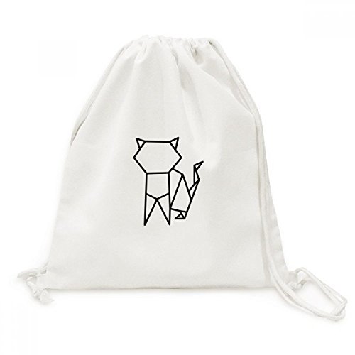 Sac à dos cordon chat origami en toile robuste et lavable avec bretelles souples
