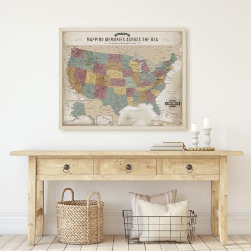 Image of DECORARTS - Large Vintage Soft Pastel USA Map Canvas Wall Art, United States Maps for Wall Decor, Hand-Stretched Giclee Print, Living Room Home Office Statement Piece, Handcrafted in USA, 35x28''