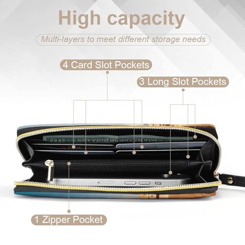 Women Wallets Egyptian Pyramid in Desert Leather Wallet for Women Thin Wallet with Zipper Pocket Card Holder4