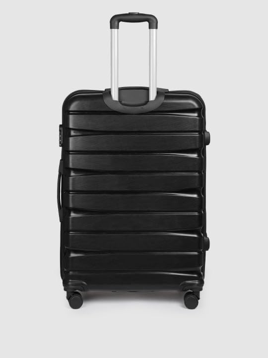 Image of Teakwood Large Check in Size 8 Wheels Trolley Bag, Hard Cabin with Zipper Closure, Adjustable Push Button & Cross Side Strap, TSA Lock System 360 Degree (Large Check in Size, Black)