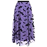 CHICWISH Women's Purple Tulle Tutu Skirt Velvet Bats Elastic Waist Halloween Party Layered Mesh Midi Skirt Halloween Costumes