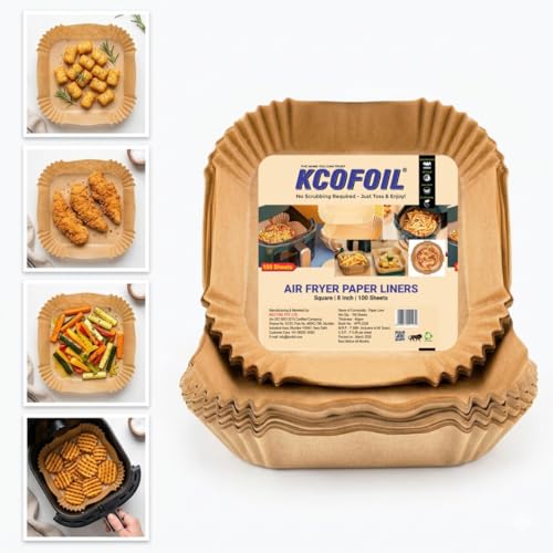 Image of 100 PCS Air Fryer Disposable Paper Liners | 8 Inch Square Parchment Sheets | Oil-Proof & Non-Stick, Heat Resistant Baking Paper for Air Fryer, Microwave, Roasting & Cooking| Pack of 1