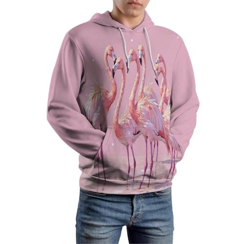 Pull imprimé 3D flamant rose de dessin animé, haut unisexe à manches longues confortable