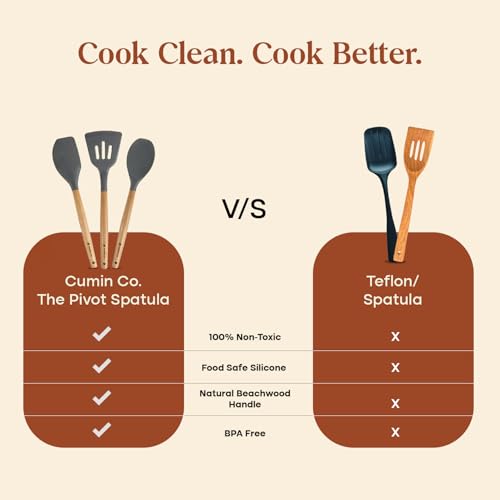 Image of CUMIN CO. Silicone Spatula Set of 3 | Non Toxic Heat Resistant Spatula for Cooking and Baking | BPA Free, SGS Certified | Upto 230C | Cookware Friendly |
