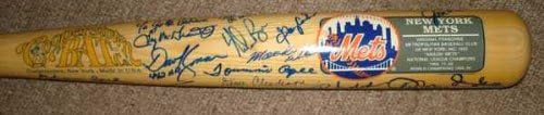 New York Mets Baseball Bat autographed by 20 players Nolan Ryan Gary Carter Keith Hernandez Warren Spahn Duke Snider Agee and MORE