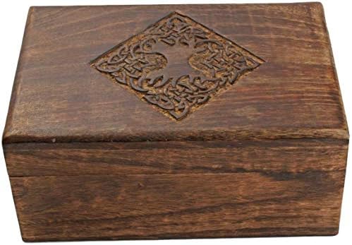 Indus Lifespace Wooden Jewellery Trinket Box Keepsake Storage Organiser with Hand Carved Celtic Design