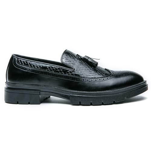 Men's Tassel Loafers Woven Pattern Leather Slip-on Dress Shoes Wide Round Toe Brogue Wingtip Business Design Fashion Non-Slip Work Casual Shoes2