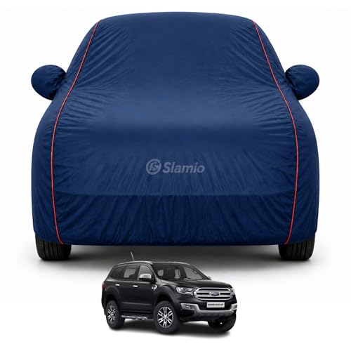 Image of Car Cover for Ford Endeavour 2011-2015 | 100% Waterproof Heavy-Duty 3-Layer Car Body Cover | All-Weather Rain, UV, Sun & Dust Protection | Custom Fit | Mirror & Antenna Pockets | Navy Blue