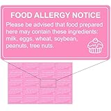 Hepertise 500 Pcs Food Allergy Stickers, 1x2 Inch Labels for Bakery, Cookie, Kitchen