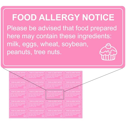 Hepertise 500 Pcs Food Allergy Stickers, 1x2 Inch Labels for Bakery, Cookie, Kitchen
