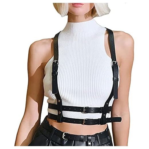 Punk Cinturón de Arnés de Cintura para Mujer Cuerpo de Cuero PU Cadena de Pecho Negro Chaleco Gótico Ajustable Cinturón Joyería Corporal para Rave Cosplay Disfraz de Halloween
