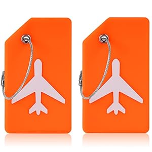 Flintronic 2 PCS Luggage Tags, Silicone Baggage Labels, Suitcase ID Tag Set, Handbag Tag Labels Travel Accessories for Checked Luggage, Hand Luggage and Handbags – Orange