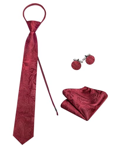 Image of Hi-Tie Zipper Ties for Men Pre-tied Tie Set Lapel Pin Pocket Square and Cufflinks Formal Business Wedding Adjustable Necktie