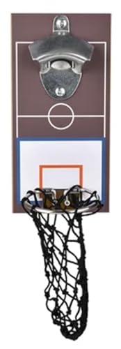 Basketball Wall Mount Bottle Opener with Basketball Hoop Cap Catcher - Novelty Sport Themed Beer Opener Man Cave Bar - Unique Gift for Sports Fans, Men, Coach, Elephant Parties