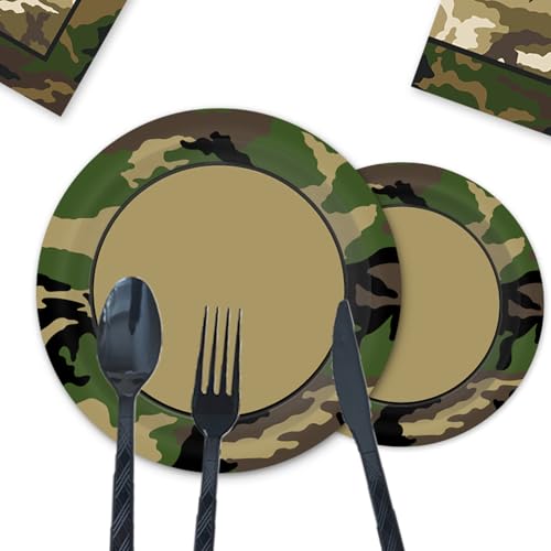 16 pcs Camo Party Dinner Plates|Great for Hunter Themed Party, Camouflage Motif, Birthday Event, Graduation Day,Outdoor Family Picnic for Camouflages Hunting Military Birthday Party Decorations