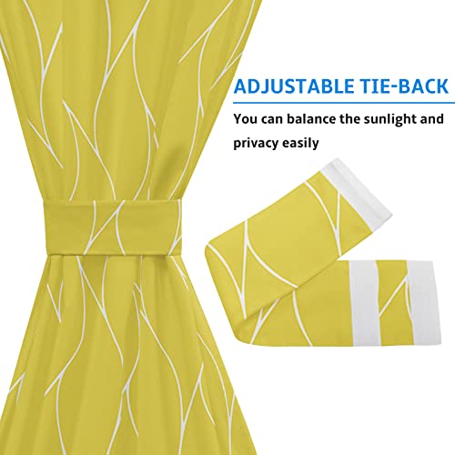 French Door Panel Curtains, Yellow Wave Texture, Patio Door Curtain With Dual Rod Pocket And Tie-Back, Light Filtering Window Curtain Draperies For Kitchen/Glass/Sliding Door(25×40Inches,1 Panel) #TOP4