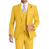 Mrbuerly Yellow Men Suit Slim Fit Notch Lapel 2 Button Fashion Prom Blazer Tux Vest & Trousers 6XL