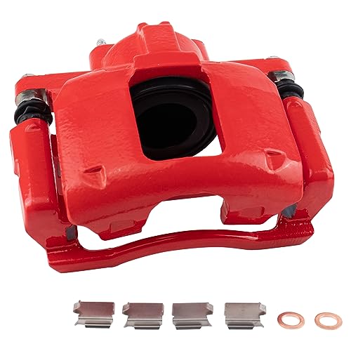 Image of TRQ Performance Front Driver and Passenger Side Brake Caliper Set Compatible with 07-17 Jeep Wrangler without Heavy Duty Brakes 08-16 Chrysler Town and Country with Single Piston Front Calipers