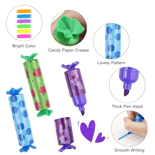 Lixiluxia 24 Stück Mini Textmarker Set, 6 Farben Leuchtstifte Klein, Highlighter Pen, Glitzer Textmarker Kinder Lustig, Mini Stifte, Lustige Leuchtstift, Kleine Highlighters, Bonbon Leuchtmarker