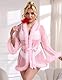 Robe mit Federn Kurz Sexy Braut Morgenmantel Tüll Transparente Bademantel Feather Kimono Nachtwäsche Pyjamas mit Gürtel Große Größen Nachthemd Mesh Negligee Curvy ReizwäscheRosa,XL-XXL