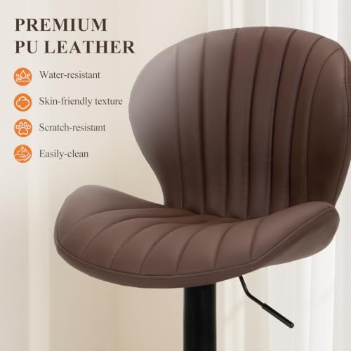 Image of MALOL Bar Stools Set of 2, Swivel Adjustable Height Leather Bar Chair,Brown