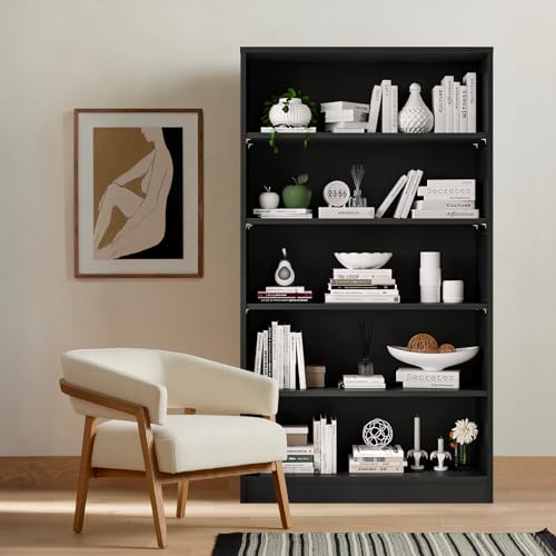 Soohow Tall Adjustable Bookshelf, 5-Shelf Bookcase, Wood edition, 60x33x11.6 fit for Living & Bedroom