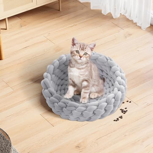 Panier de lit en coton pour chat avec tissage durable et finitions de couchage