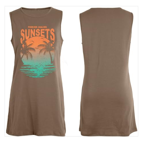 Image of MYHALF Summer Tank Dress for Women Sleeveless Beach Vacation Sundress Short Coconut Tree Sun Dress Casual Coverup