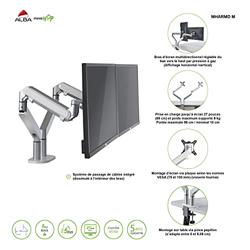Support écran multidirectionnel double bras Alba Jamy ergonomique bureau - 4