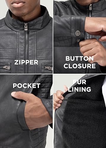 Image of X-Ray Men's Slim Fit Faux-Leather Moto Jacket with Removable Hood