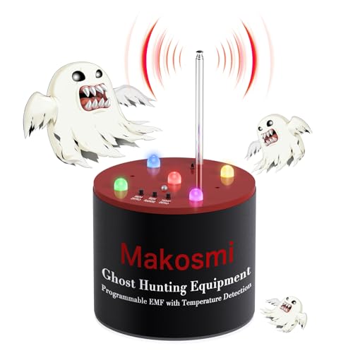 Makosmi Ghost Hunting Equipment with 5 Sensitivity EMF & Temperature Detection – Paranormal EMF Meter, Battery Powered Ghost Detector for Spirit Hunting