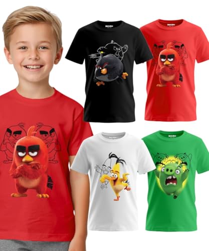 Boys Graphic T Shirts 4 Pack – Kids Cotton Tees, Angry Birds Licensed Cartoon Shirts, Short Sleeve S–XL