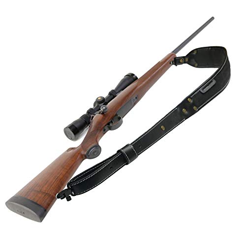 Comfortable Padded Hunting Gun Sling Shoulder Straps Leather Rifle Belt (Black Sling) #TOP3