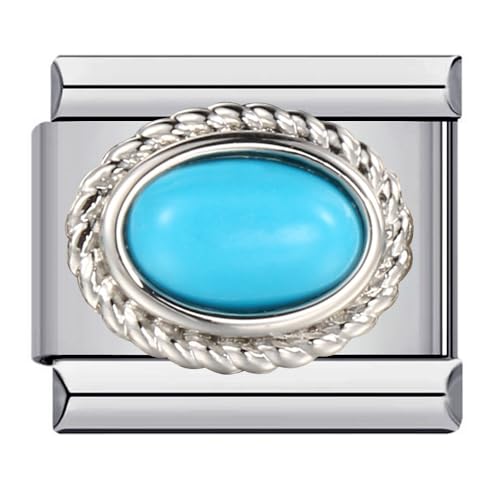 Image of Mon & Sons December Blue Topaz Birthday Birth Stone Month Charm Silver Italian Link Stainless Steel Bracelet Charm Compatible With 9mm Bracelet