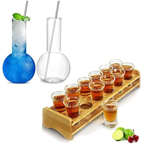 Supwinnet Bundle Shot Glasses Set 12pcs 30ml/1oz Shot Glass Tray Holder Straight Thick Base Clear and Creative Cocktail Glass Cover