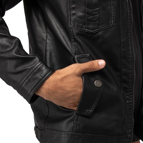 Image of X-Ray Men's Slim Fit Faux-Leather Moto Jacket with Removable Hood