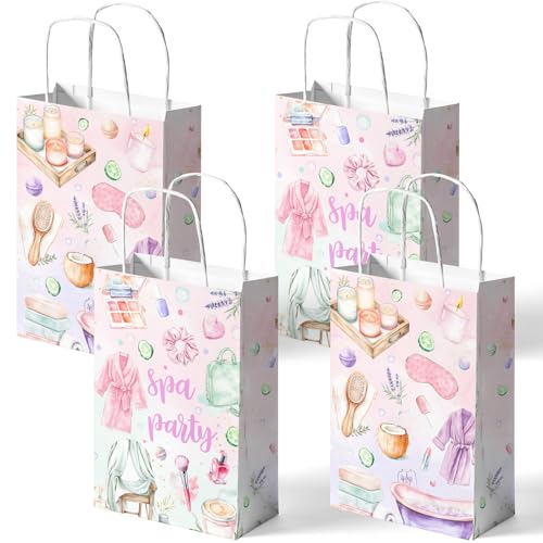 24 Pack Spa Party Favor Bags for Kids – Relaxation Goodie Bags with Handles, Spa Birthday Decorations, Spa Party Supplies for Girls