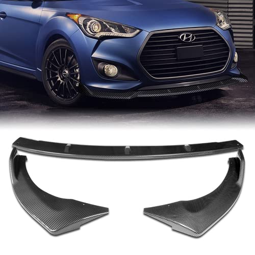 HK5 3 Pieces Front Bumper Lip Spoiler Splitter Side Body Kit Trim Protection Compatible with 2013-2017 Hyundai Veloster Turbo Model, 2014 2015 2016 (Painted Carbon Style)