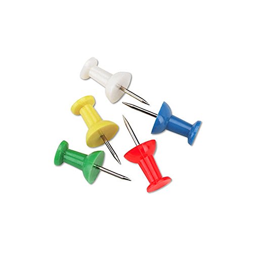 Assorted Push Pins, Colorful And Decorative For School Or Office Use- Five Different Bright Colors- 200 Pcs- Reusable Plastic Tub With Cover. By Mega Stationers #TOP4