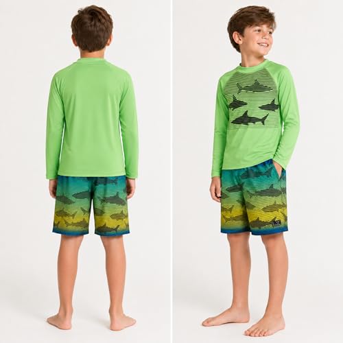 Image of Big Chill Boys Rash Guard Set - 2 Piece UPF 50+ Boys Swim Trunks & Long Sleeve Boy Swim Shirt Youth Bathing Suit Swimwear Set