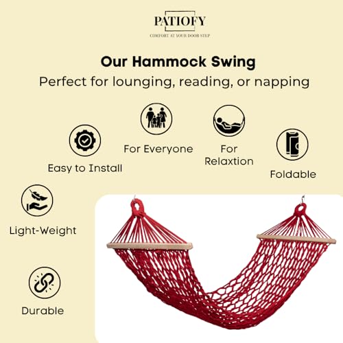 Image of Patiofy Human Size Hammock Swing /Jhula for Balcony /Swing for Balcony for Adult /Jhoola for Home /Hammock /Suitable for Indoor & Outdoor / 120Kgs Weight Bearing Capacity (Red)