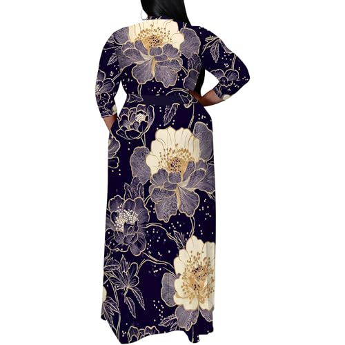 Image of SUZONANA Women's Plus Size Maxi Dresses Casual Loose Short Sleeve Long Maxi Dress with Belt Wedding