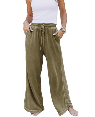 Gnveub Women's Yoga Pants Lightweight Wide Leg Sweatpants High Waisted Drawstring Loose Lounge Pant with Pockets
